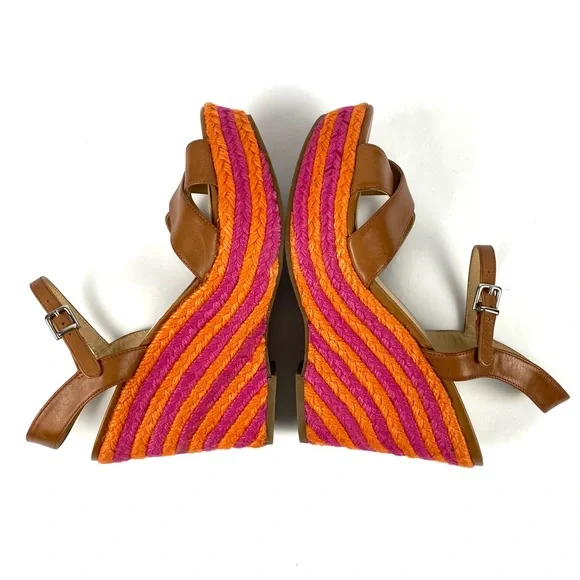 NWT Via Spiga Evelina Espadrille Wedge Platform Pink Orange Sandals, Size 8.5 - Picture 2 of 15